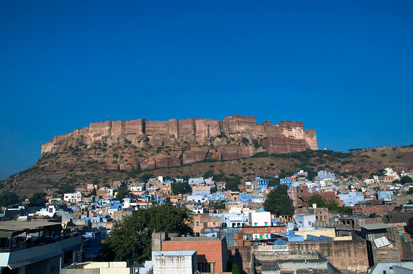 Mehrangarh fort, Jodhpur’s iconic edifice, stands guard over the blue city