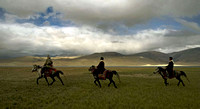 Three horsemen on the banks of Tso Moriri at nearly 16000 ft