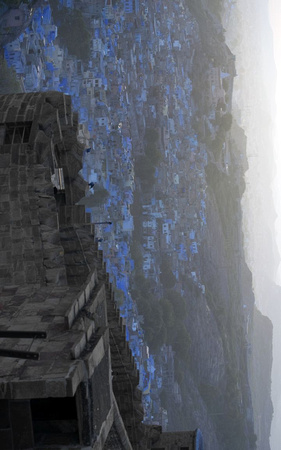 The expanse of the shimmering blue maze of the old city from the ramparts of the Mehrangarh fort.