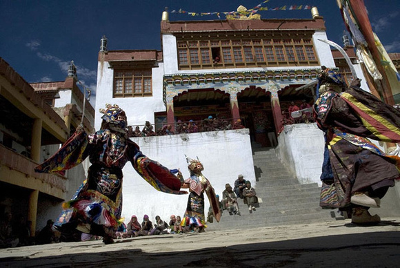 Chaam, the  masked monk dance, in the courtyard of Korzok monastery at Rupshu valley