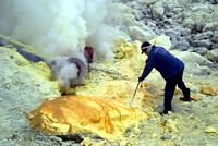 Volcanic gases channelized through network of ceramic pipes come out as molten sulphur.