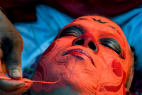 Long makeup sessions involves painting the face and body of oracle with vegetable dyes